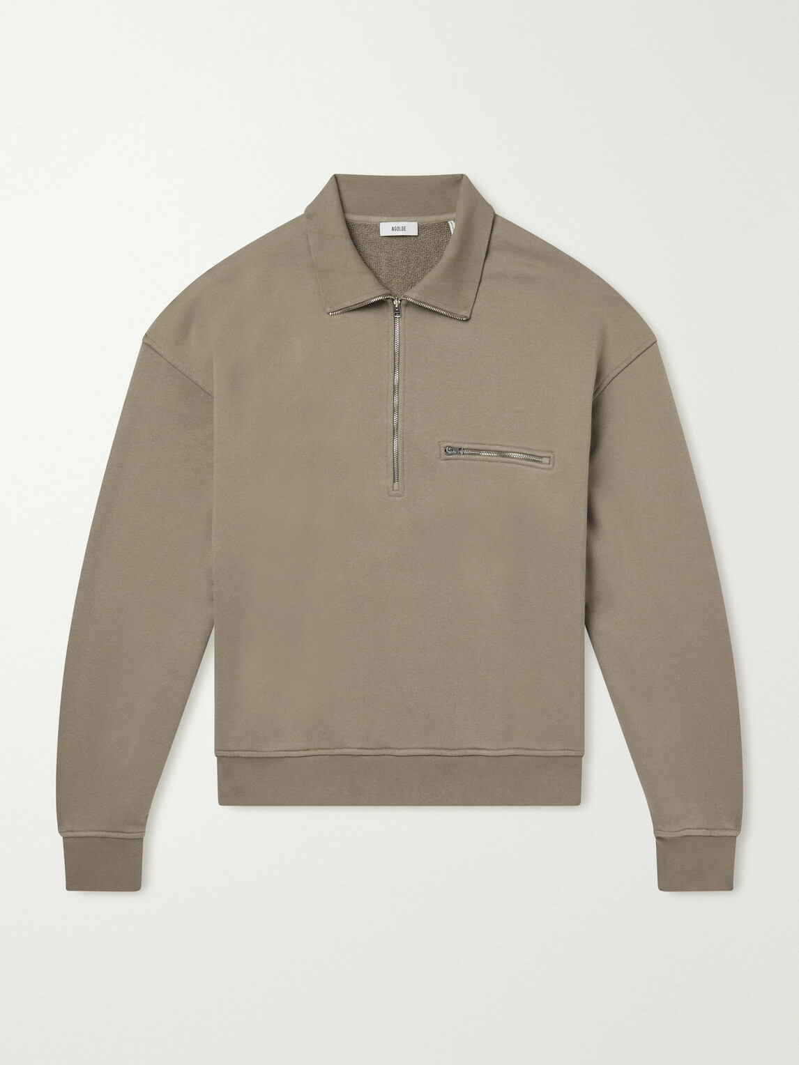 AGOLDE - Pavillion Cotton-Jersey Half-Zip Sweatshirt - Brown