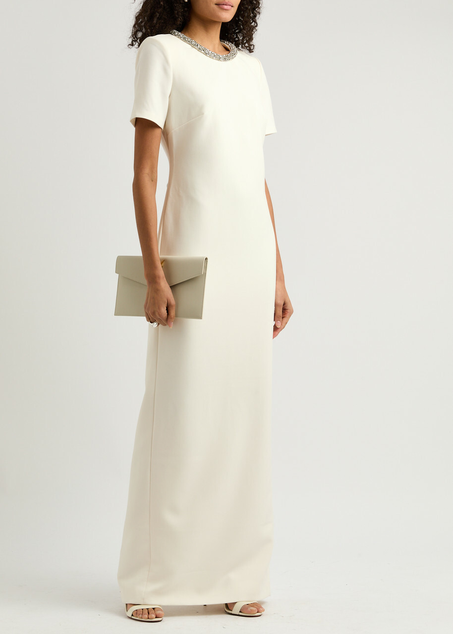 Roland Mouret Crystal-embellished Crepe Maxi Dress Cream