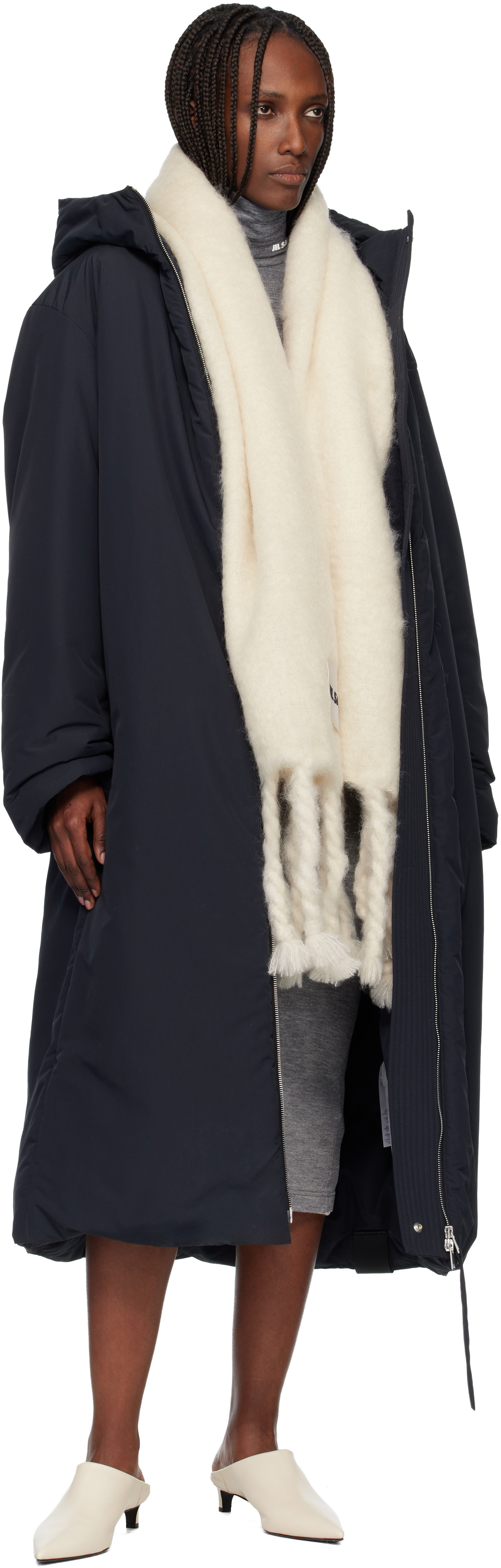 Jil Sander Off-White Wide Wool Blend Scarf