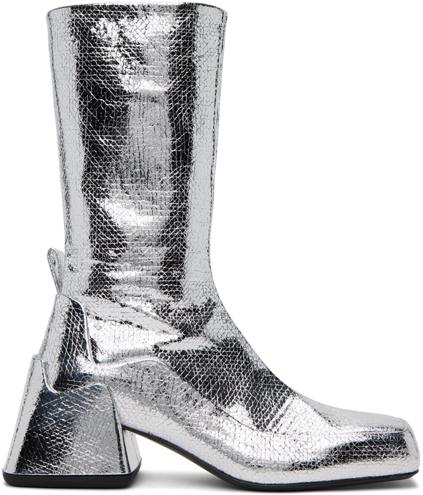 Jil Sander Silver Lamé Crackle Boots Jil Sander