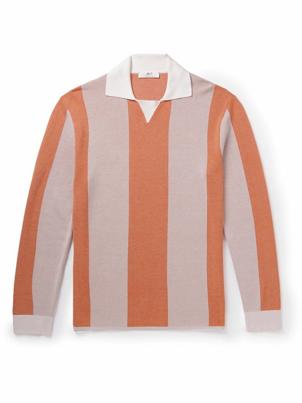 Photo: Mr P. - Striped Two-Tone Honeycomb-Knit Cotton-Blend Polo Shirt - Orange