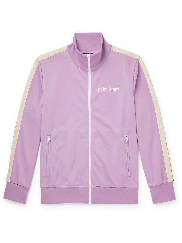 Photo: Palm Angels - Striped Logo-Print Tech-Jersey Track Jacket - Purple