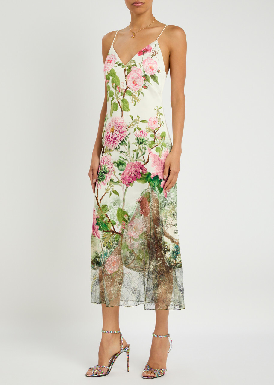 Alice + Olivia Juliette Floral-printed Satin Midi Dress Pink