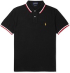 POLO RALPH LAUREN - Slim-Fit Logo-Embroidered Contrast-Tipped Cotton-Piqué Polo Shirt - Black