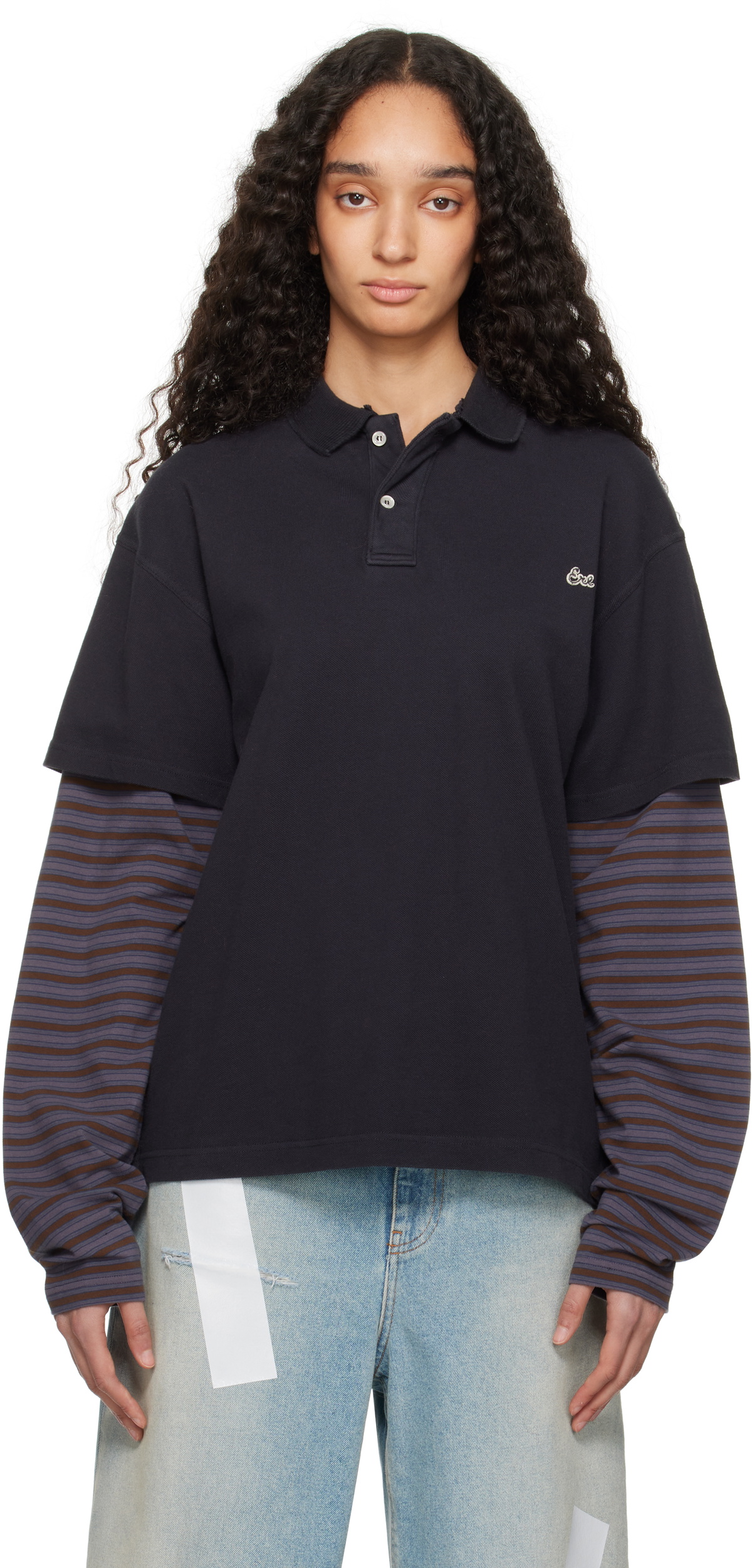 トップス 25ss ERL DOUBLE SLEEVE POLO T-SHIRT ERL Double Sleeve Polo T-Shirt Black – ESSXNYC