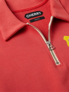 CHERRY LA - Logo-Appliquéd Cotton-Jersey Half-Zip Sweatshirt - Red