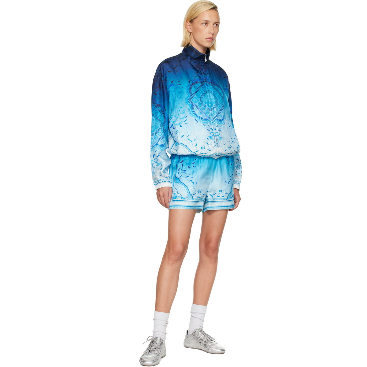 Casablanca Blue Gradient Egyptian Rug Silk Track Jacket