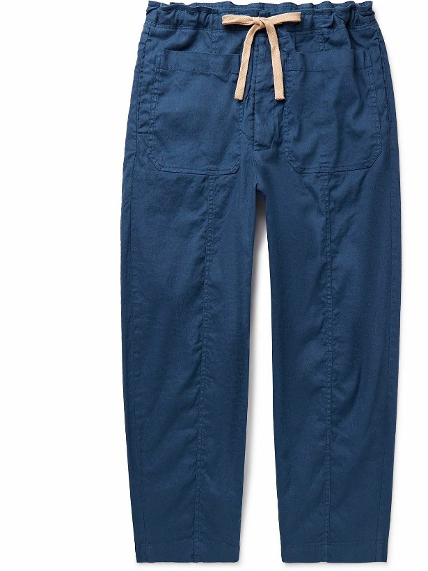 Photo: Barena - Cester Wide-Leg Garment-Dyed Linen-Blend Drawstring Trousers - Blue