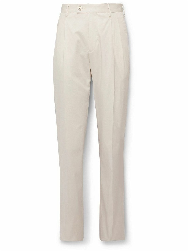 Photo: Purdey - Straight-Leg Pleated Cotton-Blend Twill Trousers - Neutrals