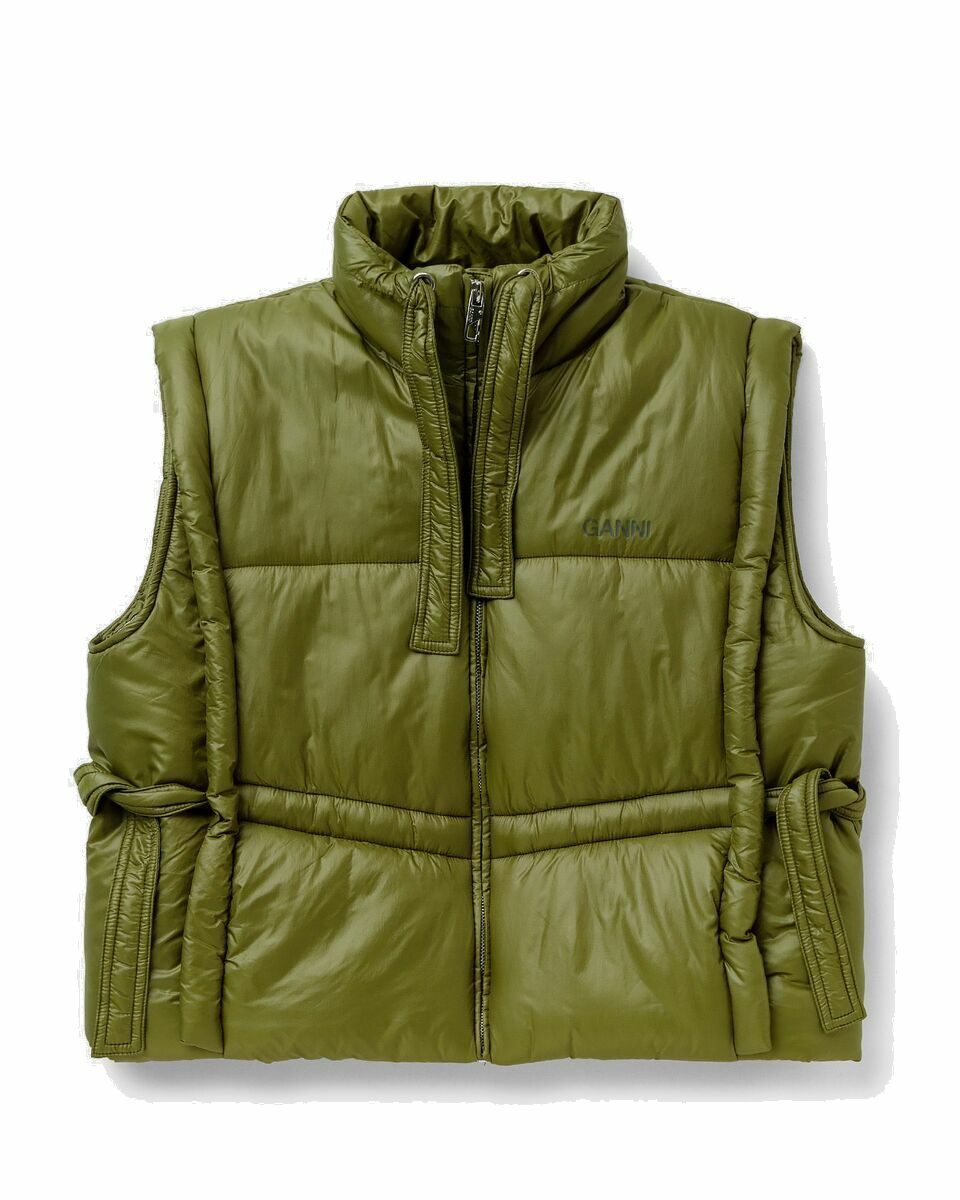 Photo: Ganni Wmns Shiny Quilt Vest Green - Womens - Vests