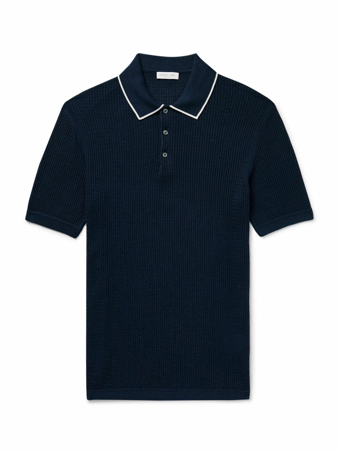 Richard James - Ribbed Cotton and Silk-Blend Polo Shirt - Blue