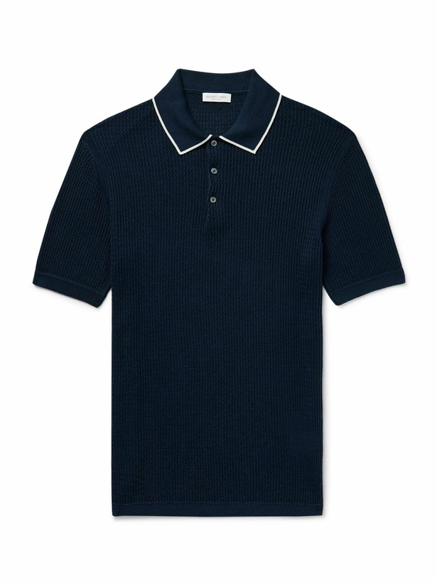 Photo: Richard James - Ribbed Cotton and Silk-Blend Polo Shirt - Blue