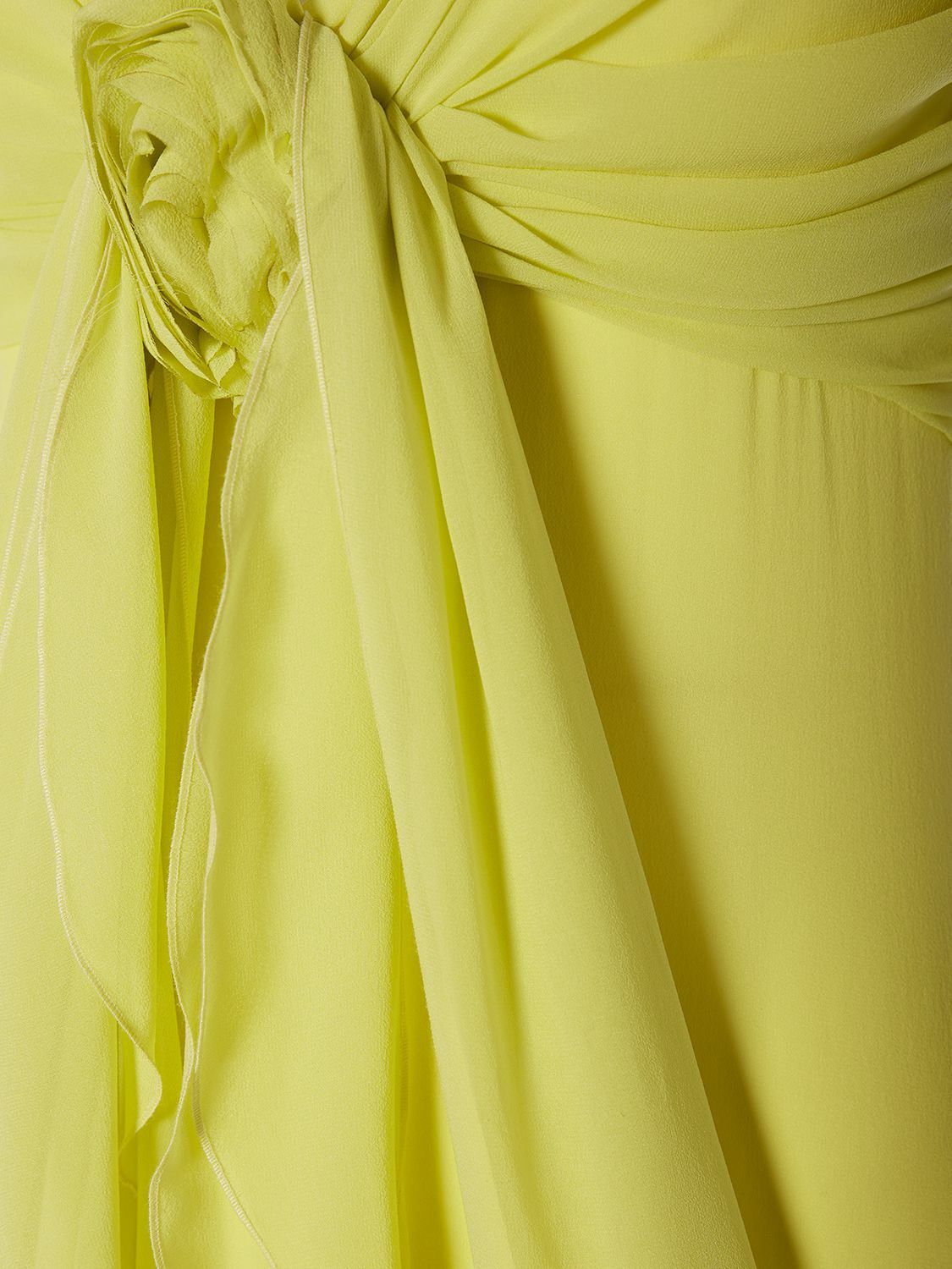 BLUMARINE - Ruffled Silk Long Dress W/rose Blumarine