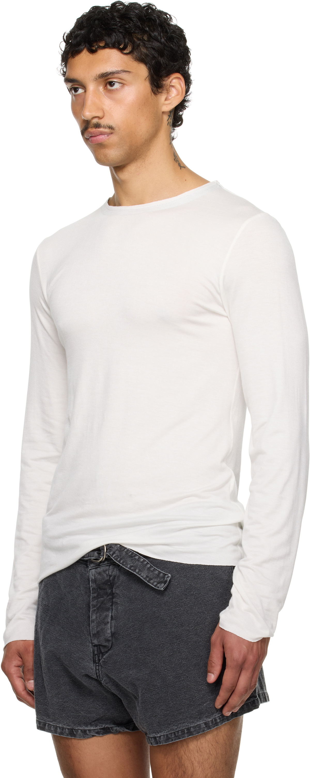 AARON ESH SSENSE Exclusive White Satin Trim Long Sleeve T-shirt
