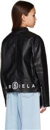 MM6 Maison Margiela Kids Black Printed Faux-Leather Jacket
