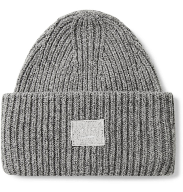 Photo: Acne Studios - Logo-Appliquéd Ribbed Mélange Wool Beanie - Gray