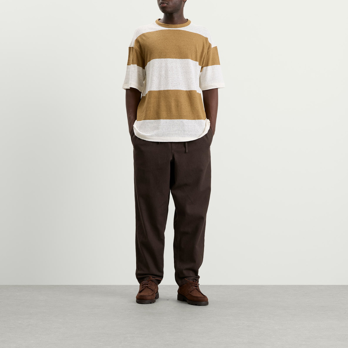 YMC Men's Triple T Shirt in Taupe/Off White