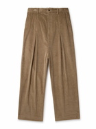 LOEWE - Wide-Leg Pleated Embellished Cotton and Cashmere-Blend Corduroy Trousers - Neutrals
