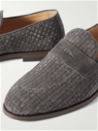 Brunello Cucinelli - Woven Suede Penny Loafers - Gray