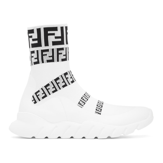 Photo: Fendi White Forever Fendi Knit High-Top Sneakers