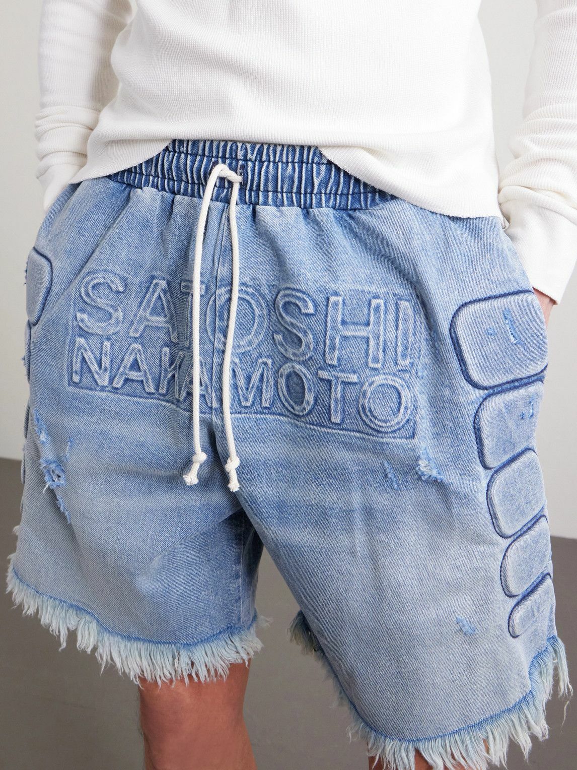 Satoshi Nakamoto - Straight-Leg Fringed Padded Denim Shorts - Blue