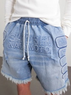 Satoshi Nakamoto - Straight-Leg Fringed Padded Denim Shorts - Blue