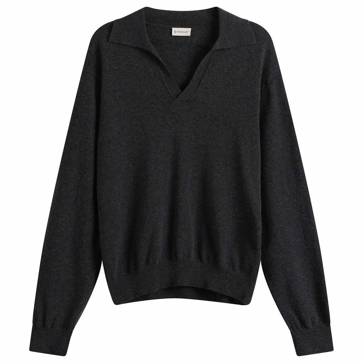 Moncler Men's Cashmere Wool Open Collar Polo in Grey