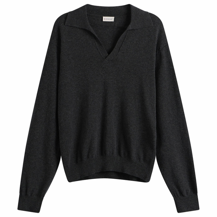 Photo: Moncler Men's Cashmere Wool Open Collar Polo in Grey