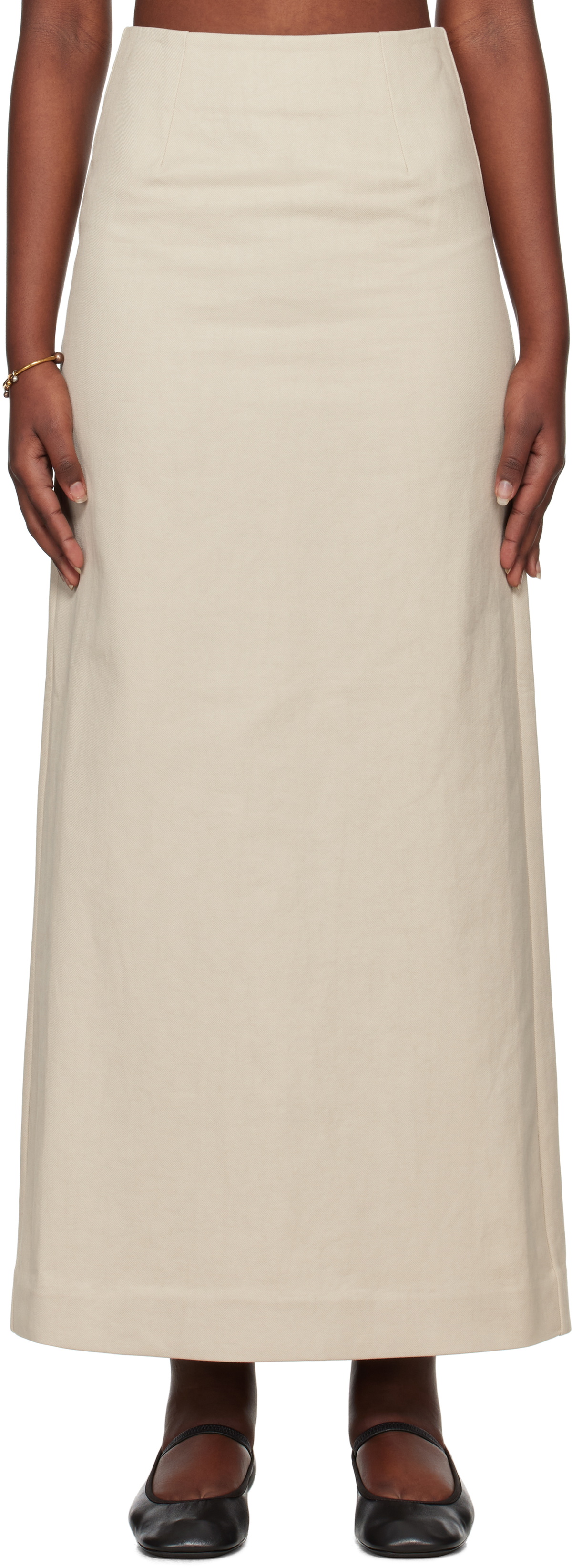 Ruohan Beige Pencil Denim Maxi Skirt