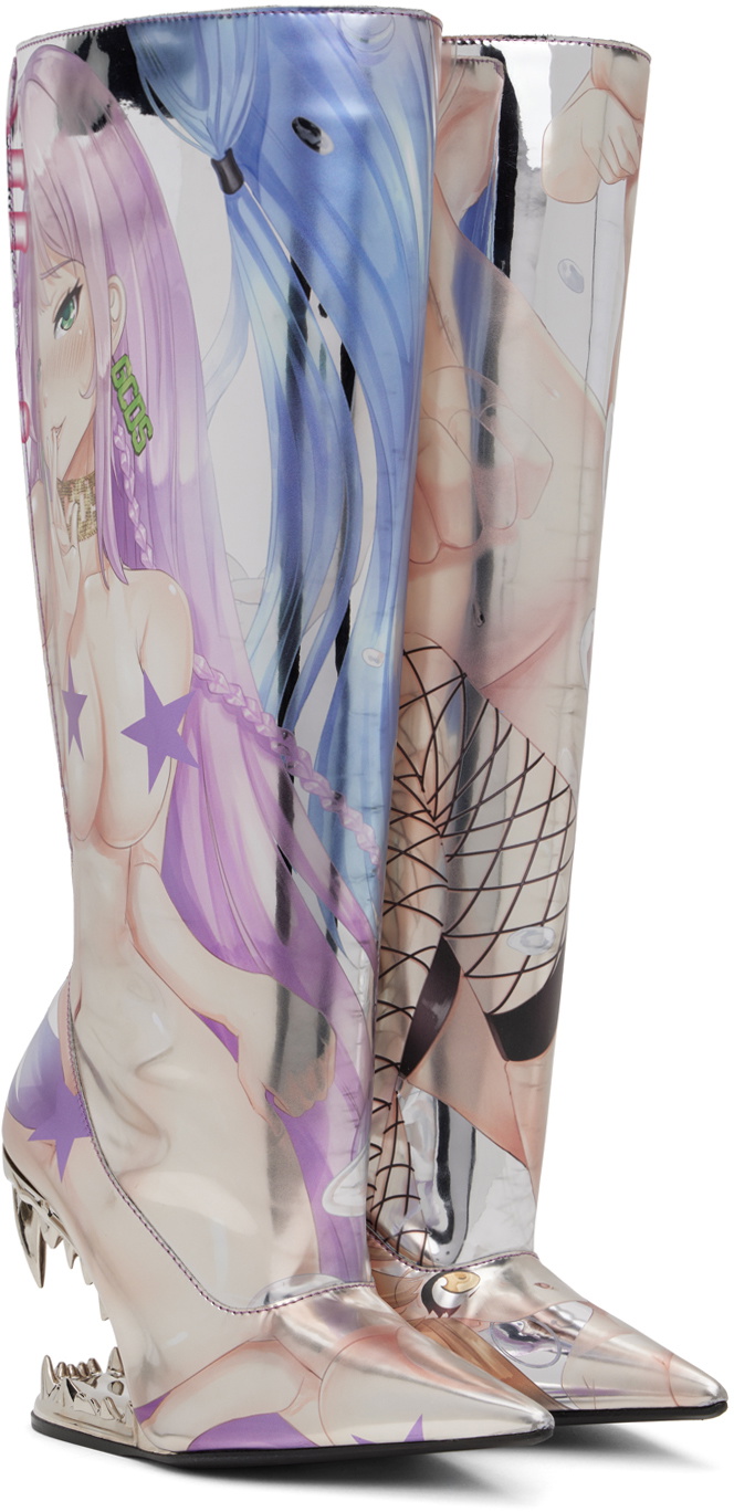 GCDS Silver Morso Hentai Wide Tall Boots