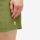 Alexander McQueen Men's Dots Skull Swim Shorts in Khaki/Lime