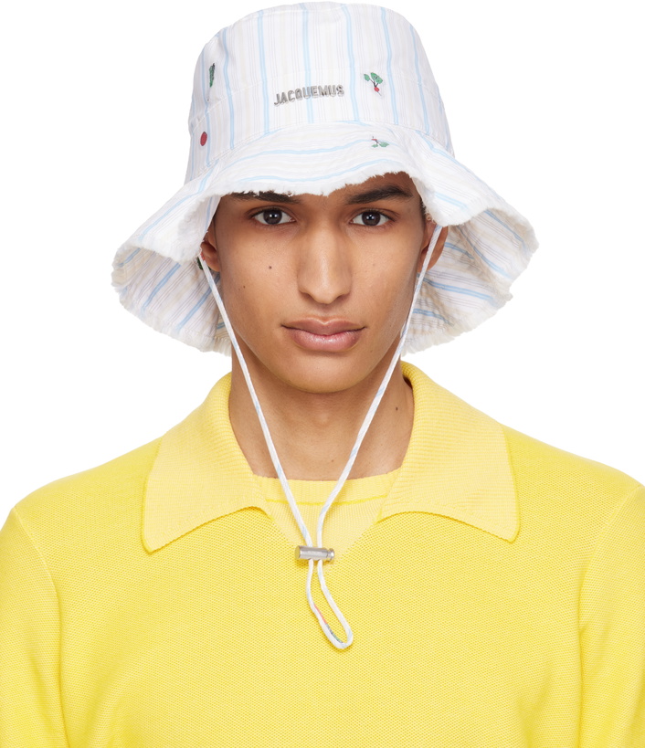 Photo: JACQUEMUS White & Blue 'The Artichaut' Bucket Hat