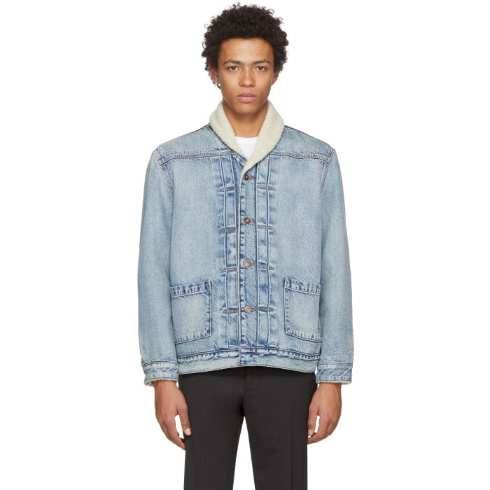 Levis Made and Crafted Blue Denim Shawl Collar Trucker Jacket