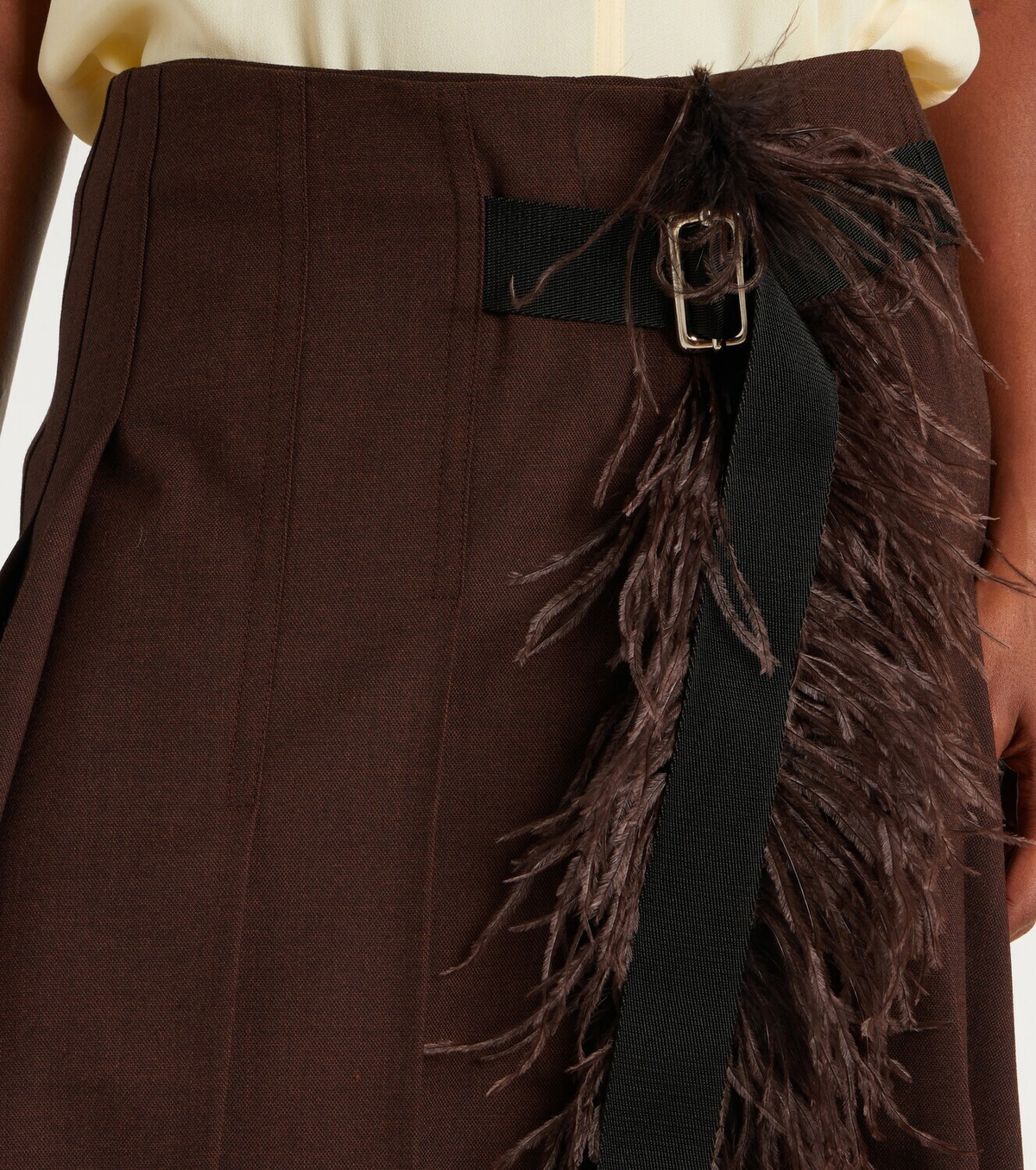 Plan C Feather-trimmed pleated wrap skirt