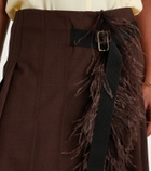 Plan C Feather-trimmed pleated wrap skirt