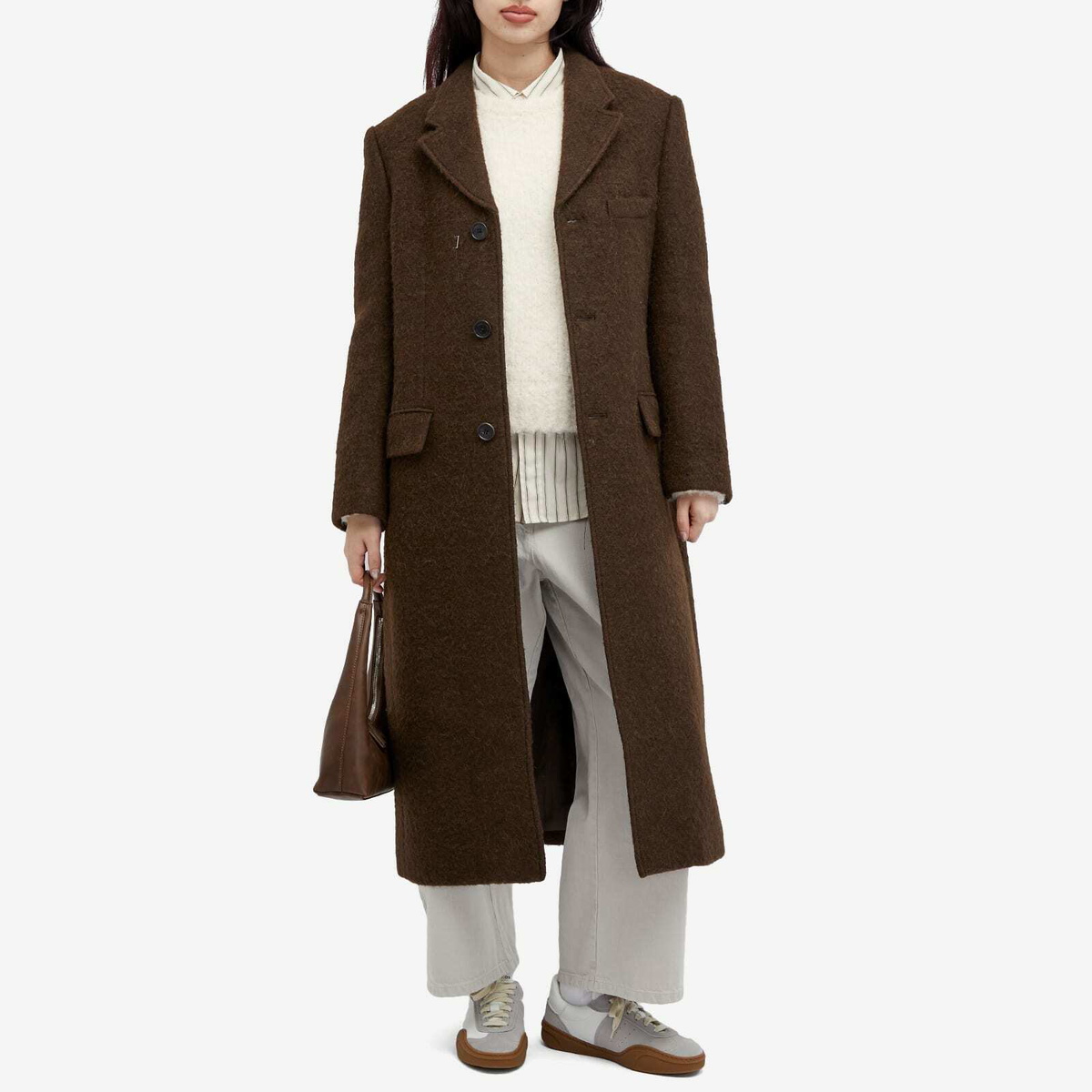 DUNST Women's Unisex 2-Way 3 Wool Coat in Brown Dunst