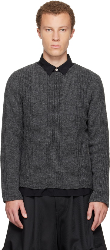 Photo: Comme des Garçons Homme Deux Gray Wool Stripe Crewneck Sweater