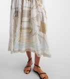 Tory Burch Printed shirred silk and cotton midi dress