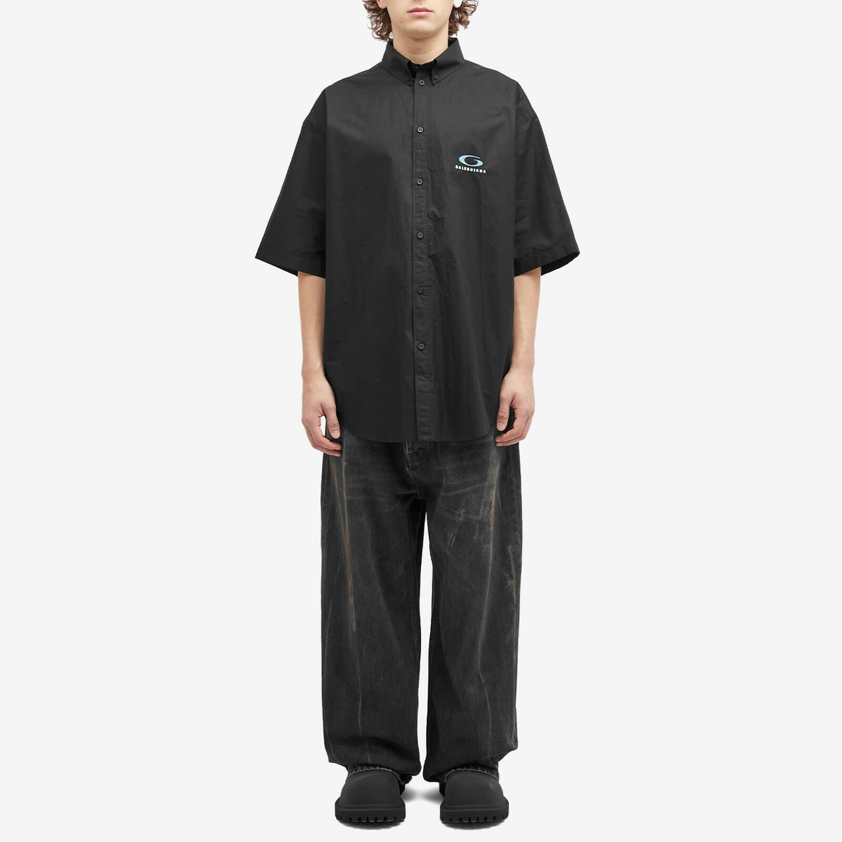 Balenciaga Men's Cotton Poplin Short Sleeve Shirt in Black