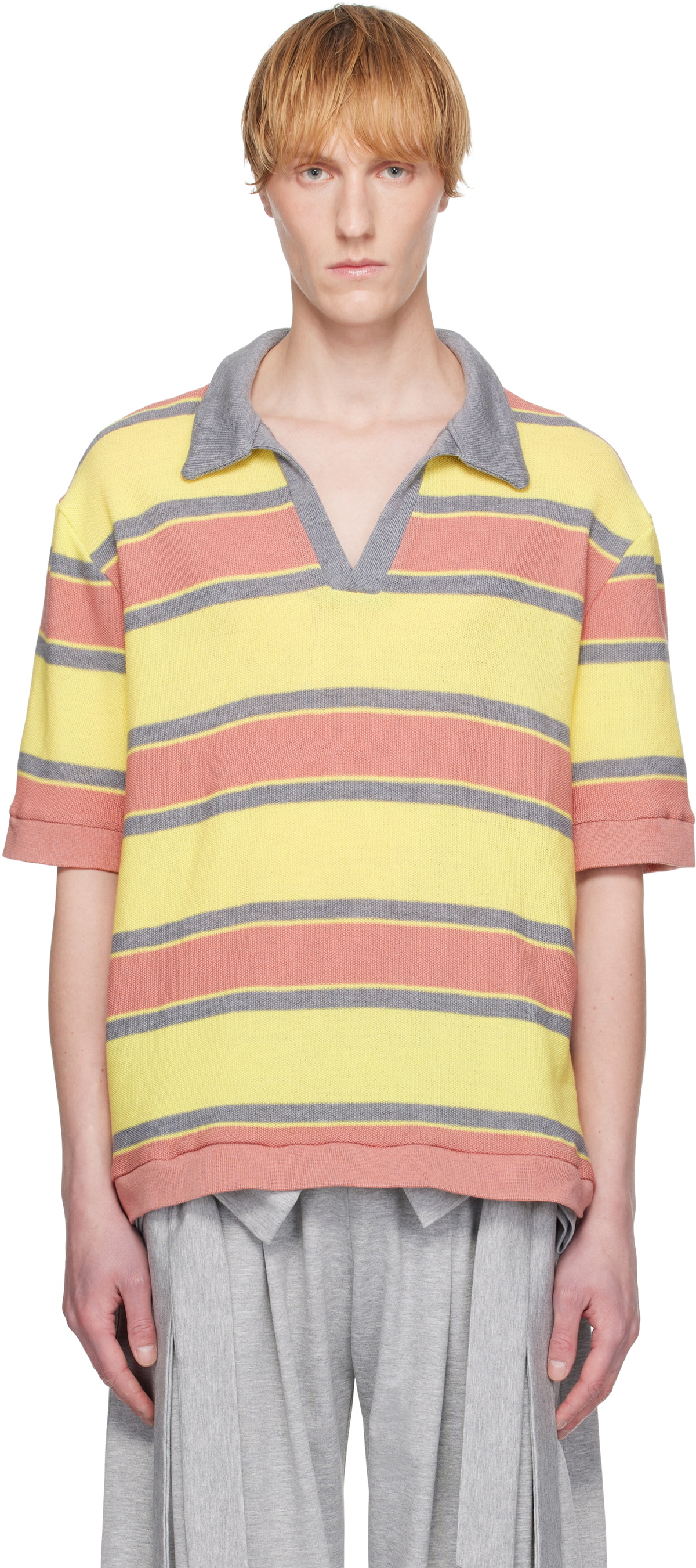 ANDREJ GRONAU Pink & Yellow Striped Polo