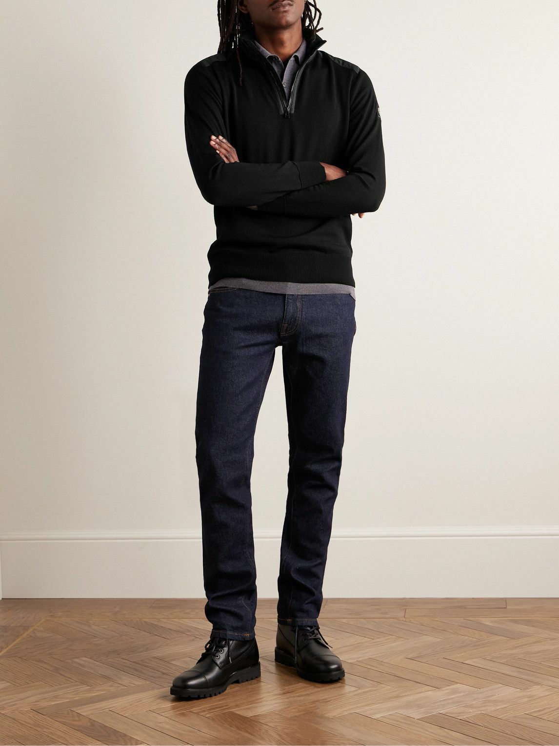 Belstaff - Kilmington Shell-Trimmed Wool Half-Zip Sweater - Black