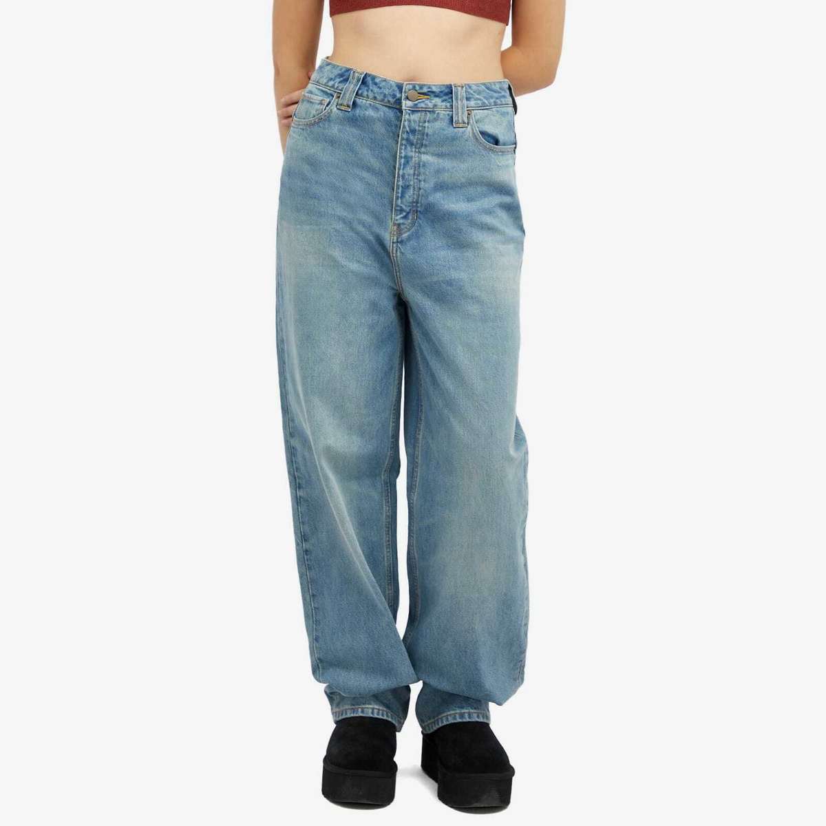 FEAR OF GOD ESSENTIALS Women's Straight Leg Denim Jean in Vintage Blue