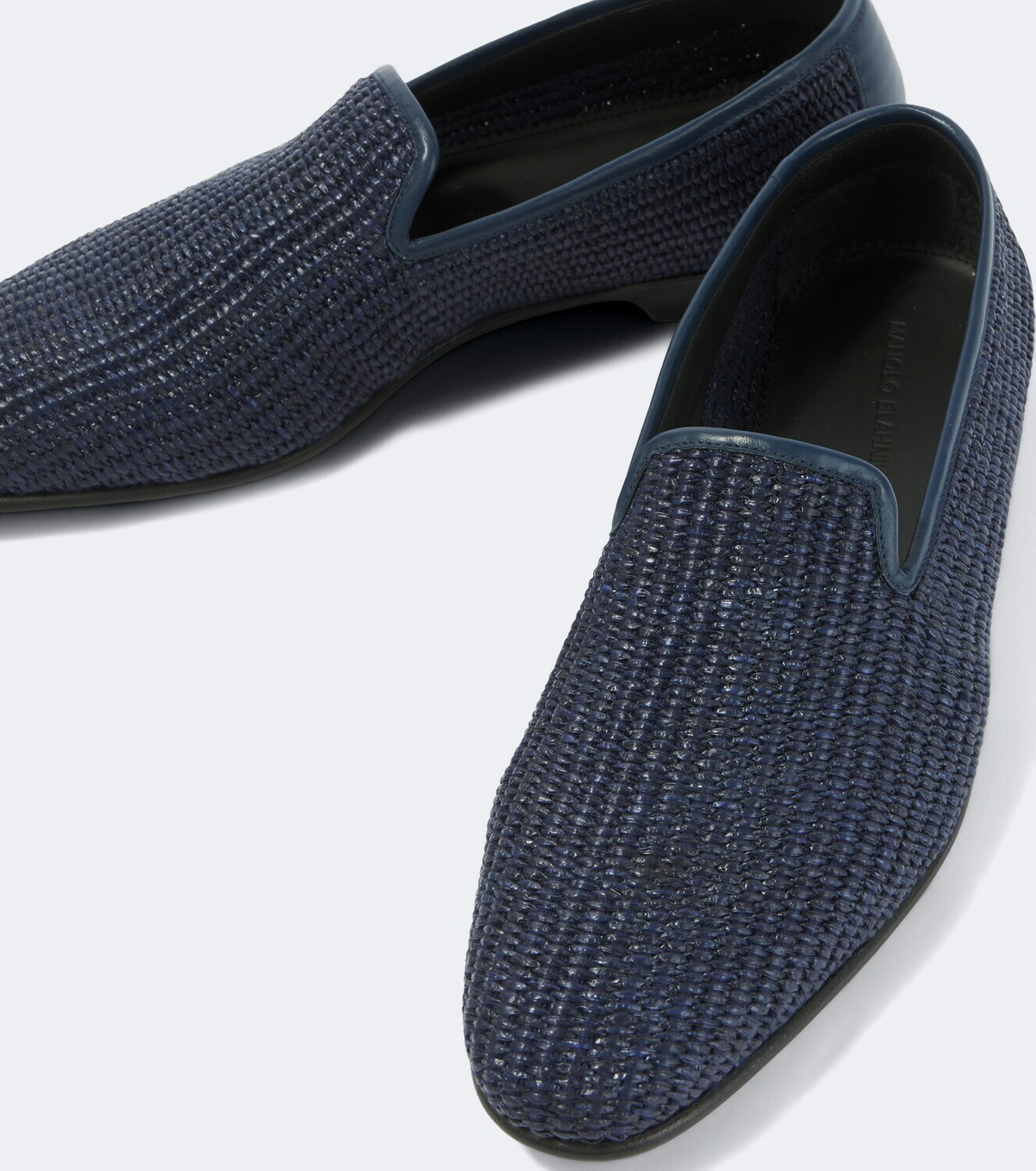 Manolo Blahnik Mario leather-trimmed raffia loafers