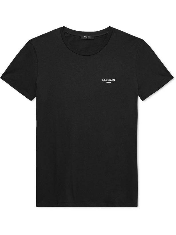 Photo: Balmain - Logo-Flocked Cotton-Jersey T-Shirt - Black