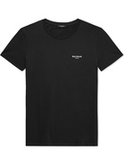 Balmain - Logo-Flocked Cotton-Jersey T-Shirt - Black