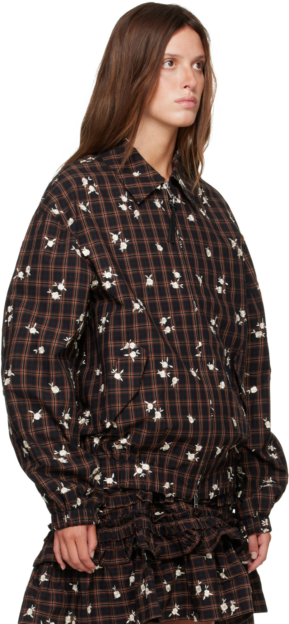 GANNI Brown Printed Check Bomber Jacket