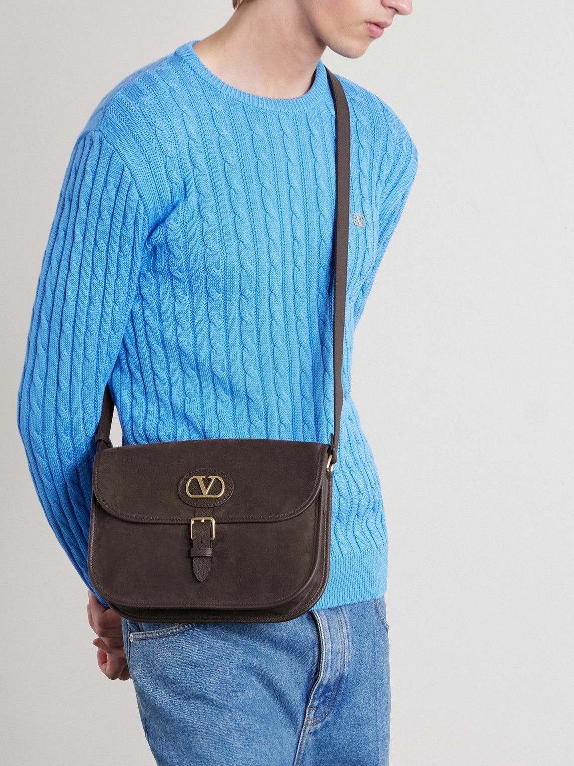 Valentino Garavani - Antibes Full-Grain Leather-Trimmed Suede Messenger Bag