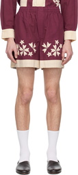 Bode Red Moonflower Appliqué Shorts