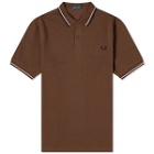Fred Perry Men's Twin Tipped Polo Shirt in Burnt Tobacco/Dark Pink/Black