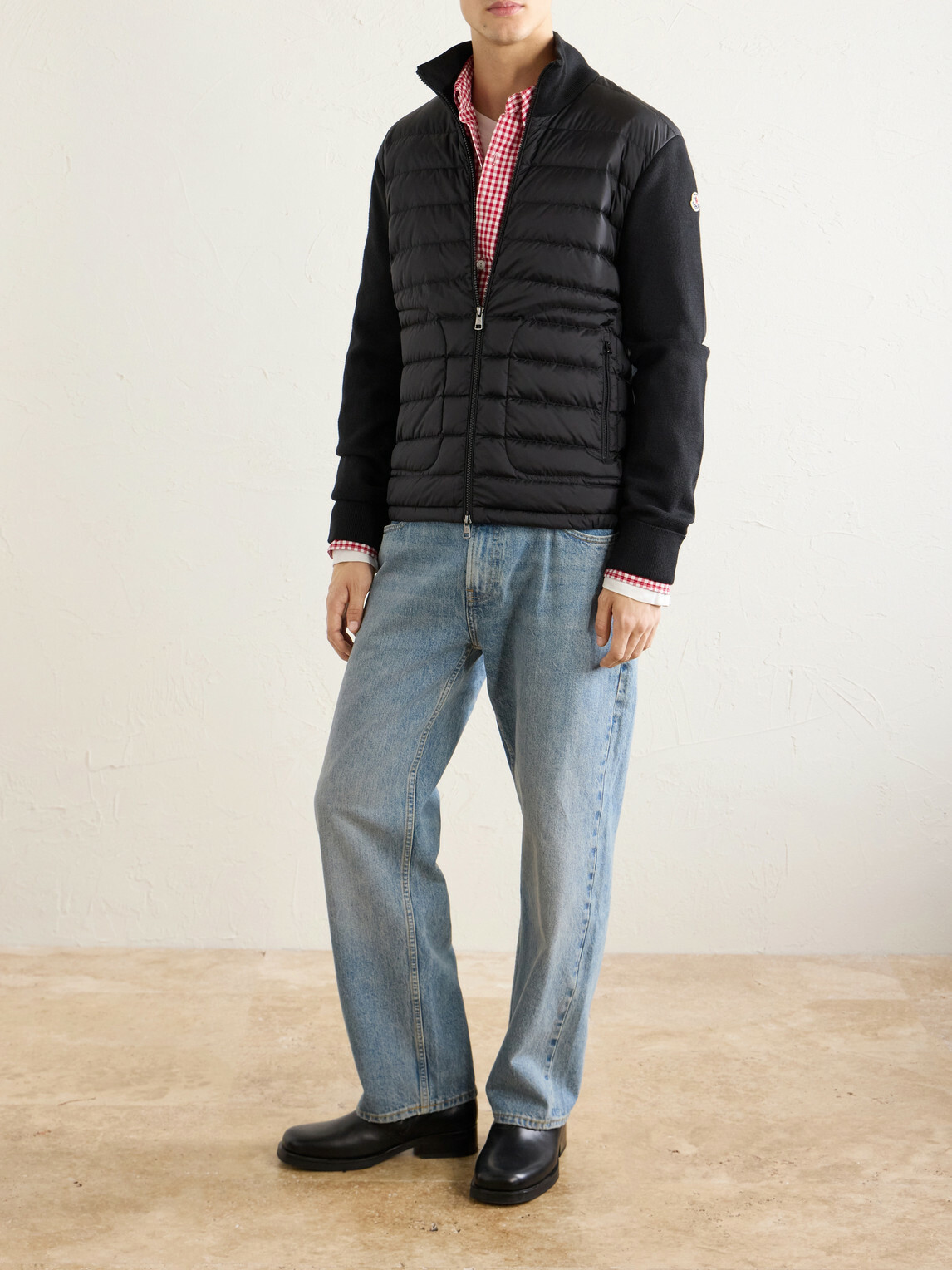 Moncler - Wool and Quilted Shell Zip-Up Cardigan - Black